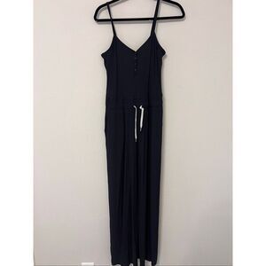 Vuori Women's Black Wide Leg Flare Ribbed Pose Henley Jumpsuit Medium NWOT